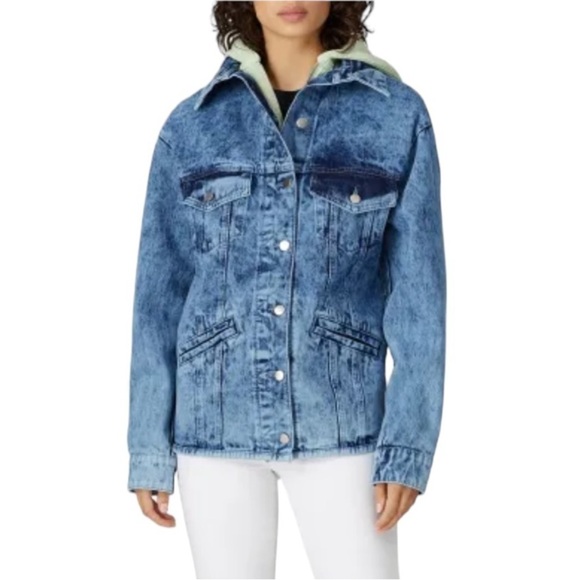 Sipos Zinna Knit Hooded Acid Wash Denim Jean Jacket. Blue Green Size M #908 - Picture 2 of 10